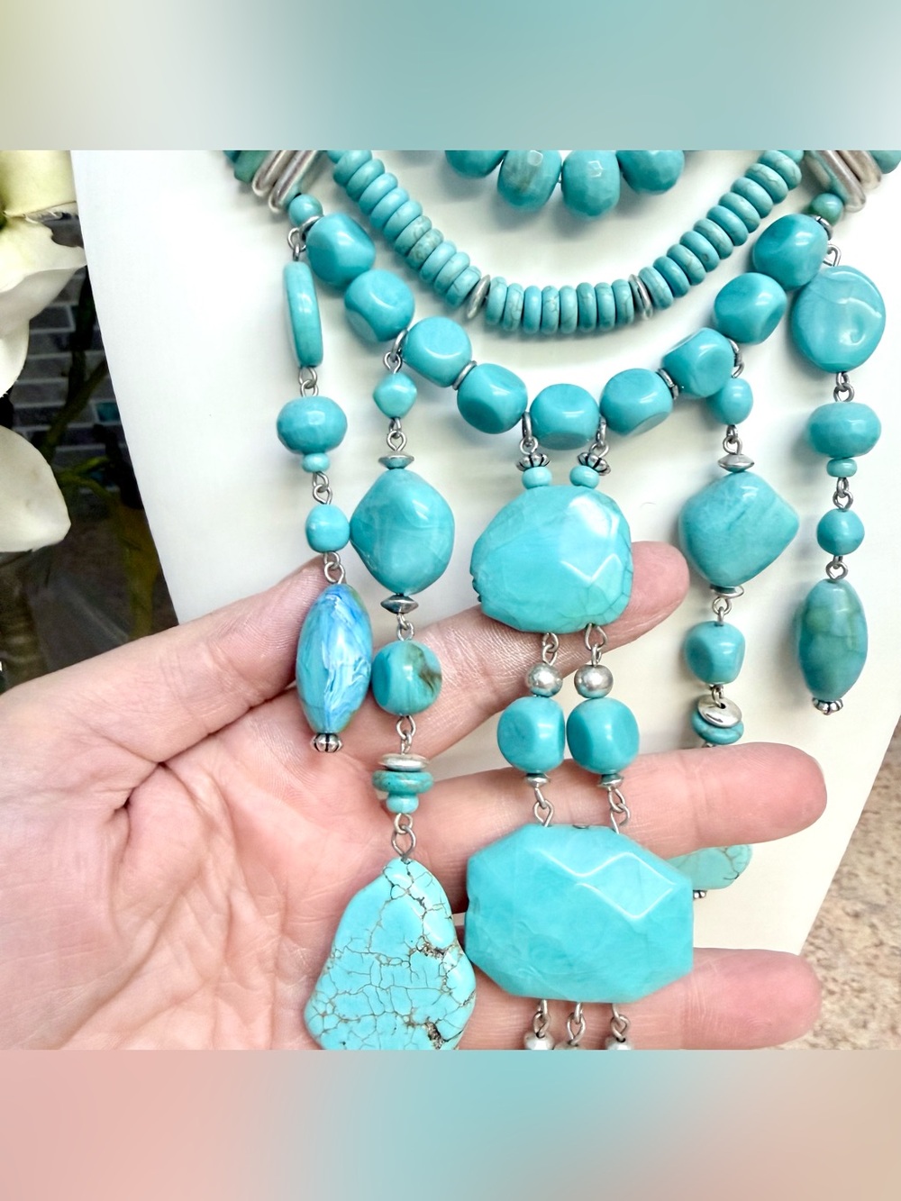Chico's Mel Collection Turquoise Bib Statement Necklace - Picture 2 of 4